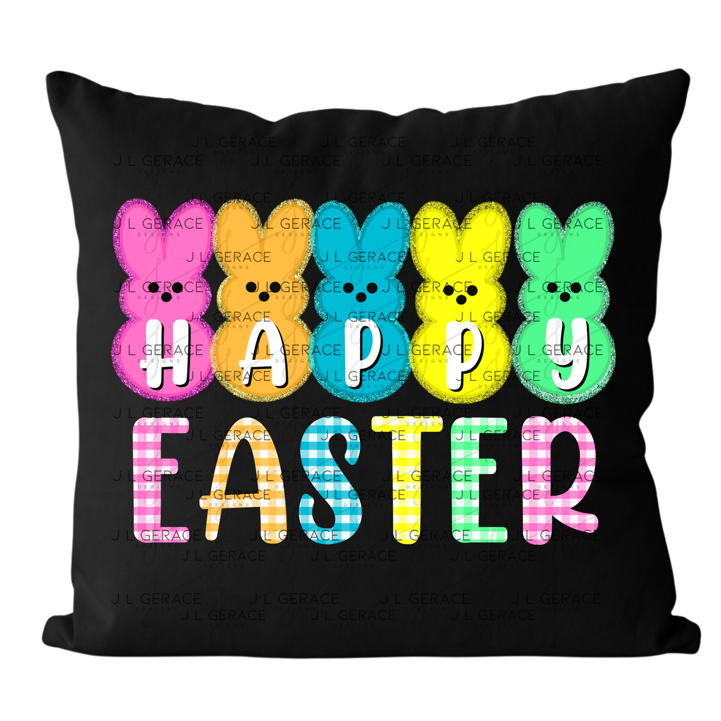 Happy Easter Bunny Clipart Sublimation PNG Gingham Glitter Peeps Bunny Design
