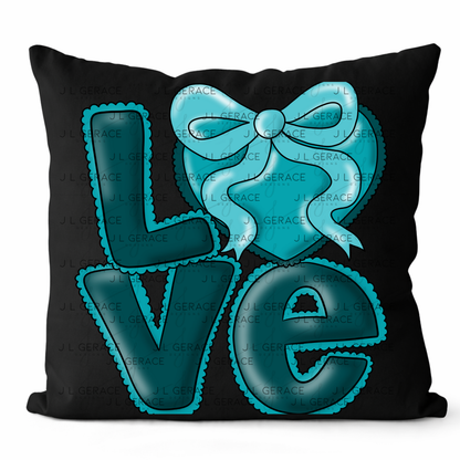 Dark Teal Love Bubble Letter PNG with Bow Accent Black outline Design