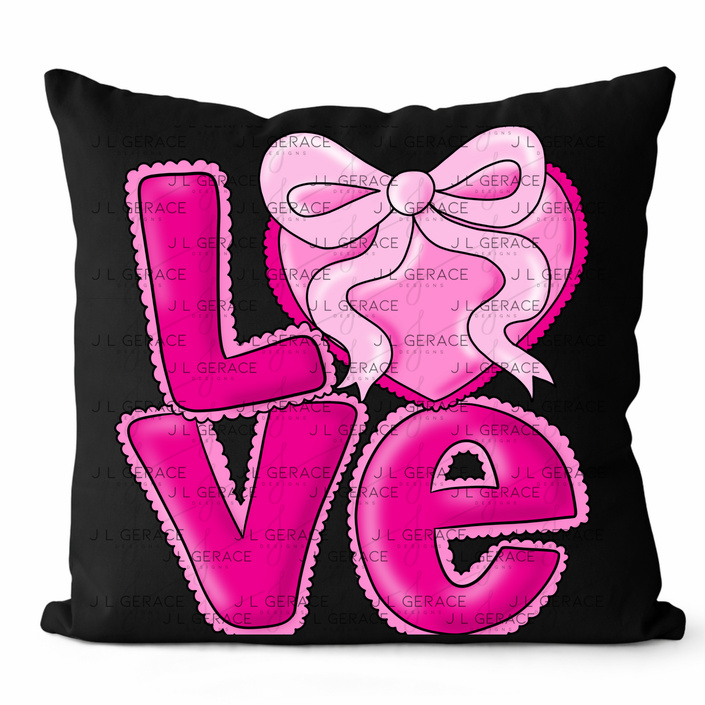 Love Pink Heart Bow PNG Valentine Word Art Design with outline
