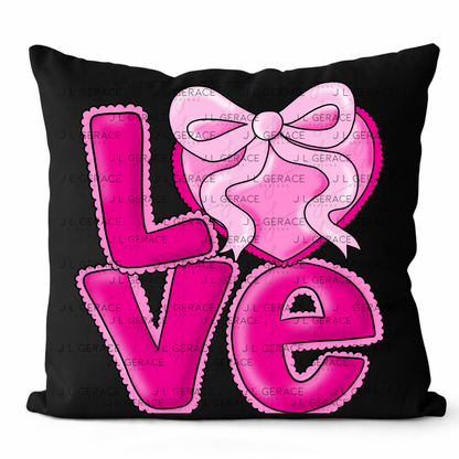 Love Pink Heart Bow PNG Valentine Word Art Design with outline