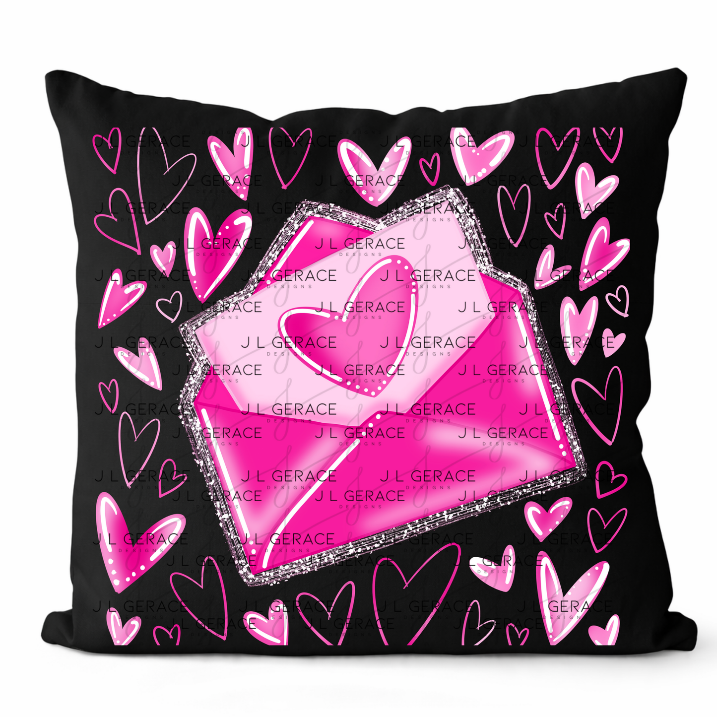 Pink Love Letter PNG with Glitter Outline and Heart Design
