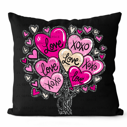 Pink Love & XOXO Heart Balloon Bouquet with Glitter String Outline PNG