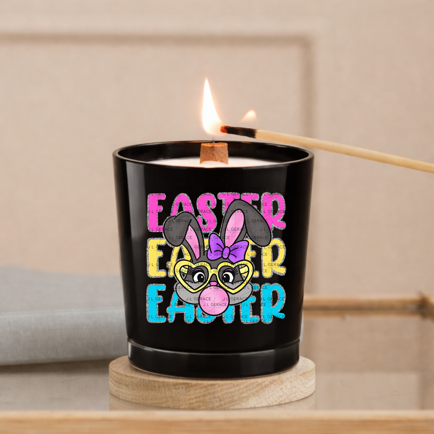 EASTER EASTER EASTER Bunny with Glasses Pink - Yellow - Blue - Chunky Glitter Outline PNG