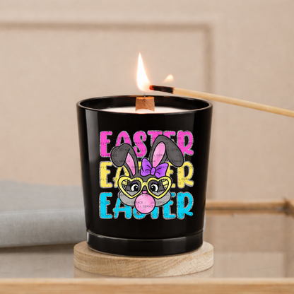 EASTER EASTER EASTER Bunny with Glasses Pink - Yellow - Blue - Chunky Glitter Outline PNG
