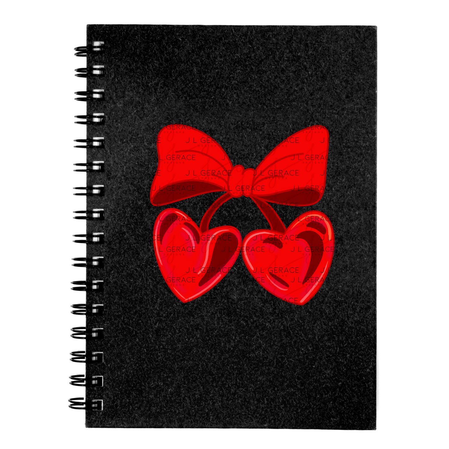 Red Heart Cherries PNG with Bow Glossy Solid Design