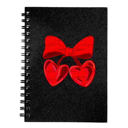 Red Heart Cherries PNG with Bow Glossy Solid Design