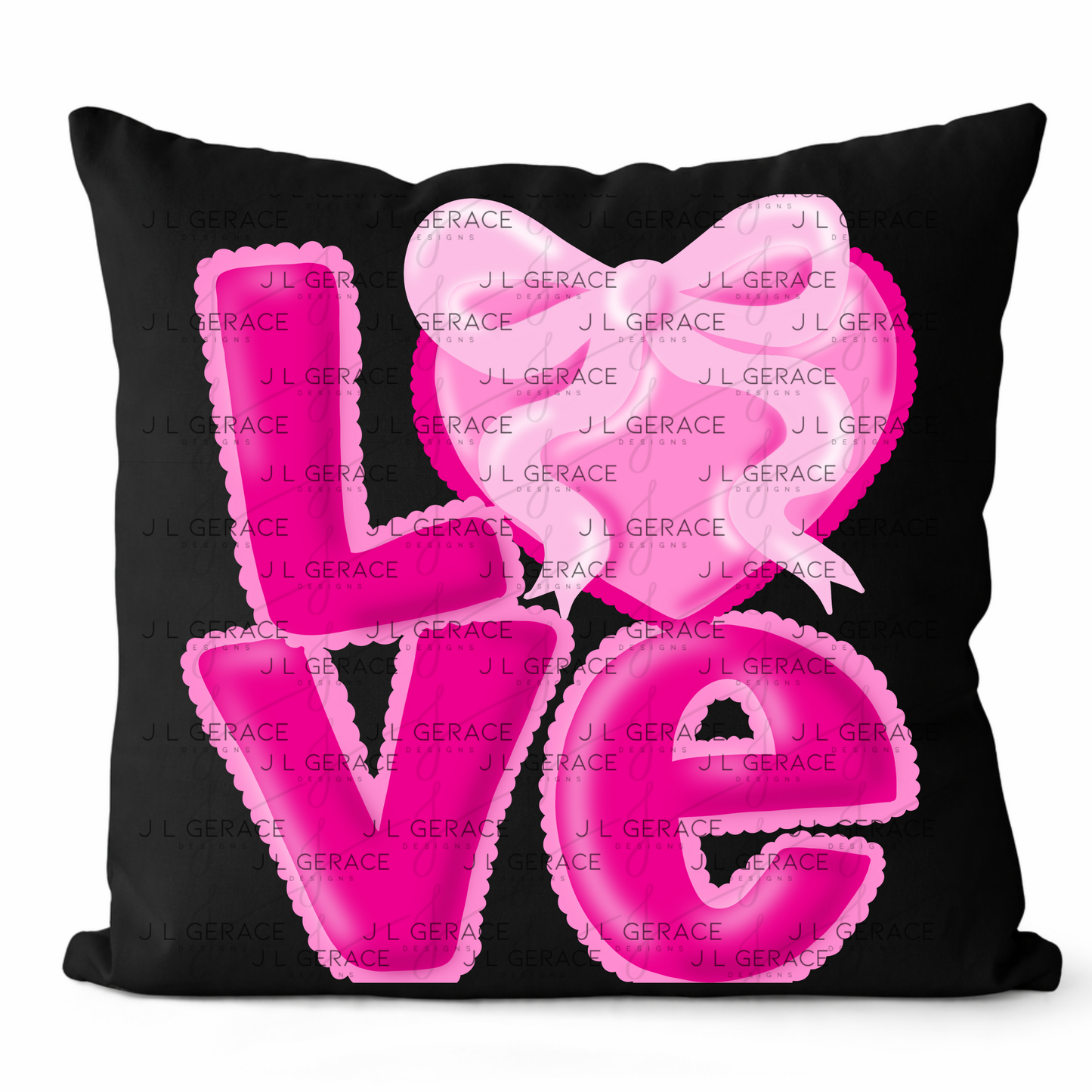 Love Pink Bubble Letter PNG with Heart Bow Design