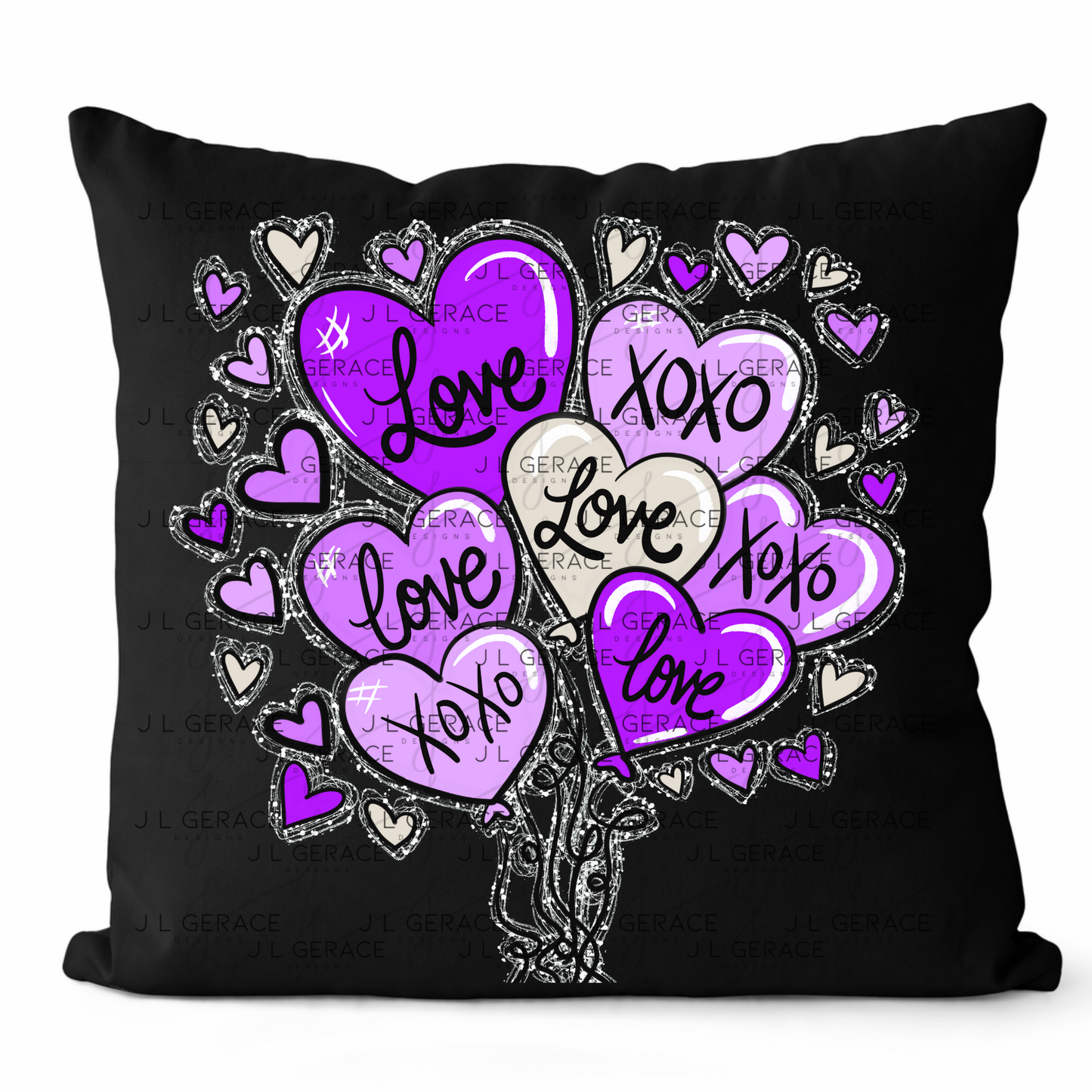 Purple Love & XOXO Heart Balloon Bouquet with Glitter String Outline PNG