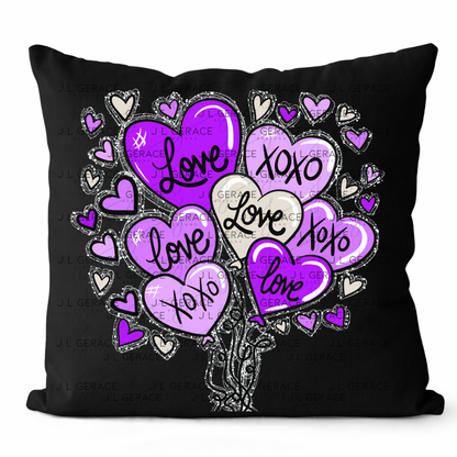 Purple Love & XOXO Heart Balloon Bouquet with Glitter String Outline PNG