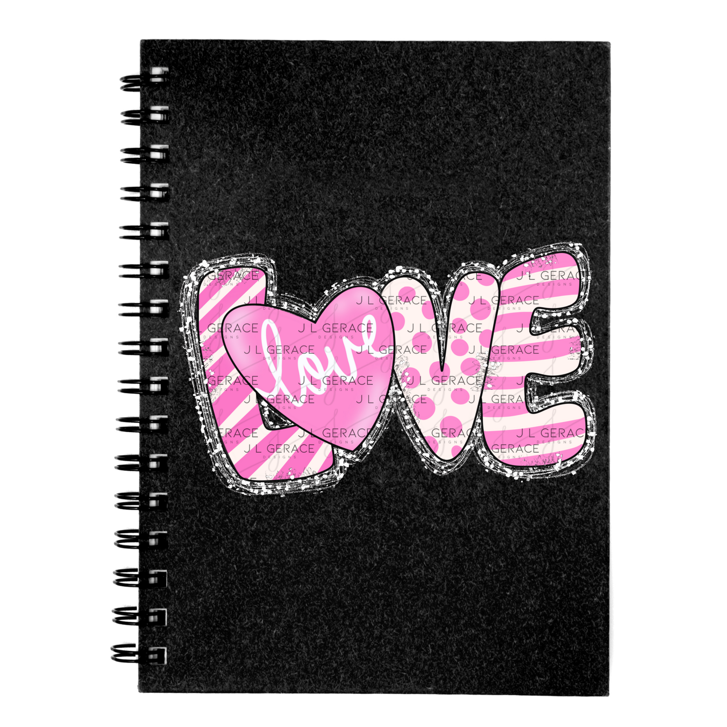 Pink Love Word PNG with Heart – Polka Dot and Stripe Mixed Pattern Design