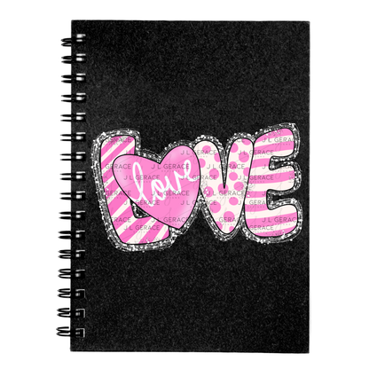 Pink Love Word PNG with Heart – Polka Dot and Stripe Mixed Pattern Design