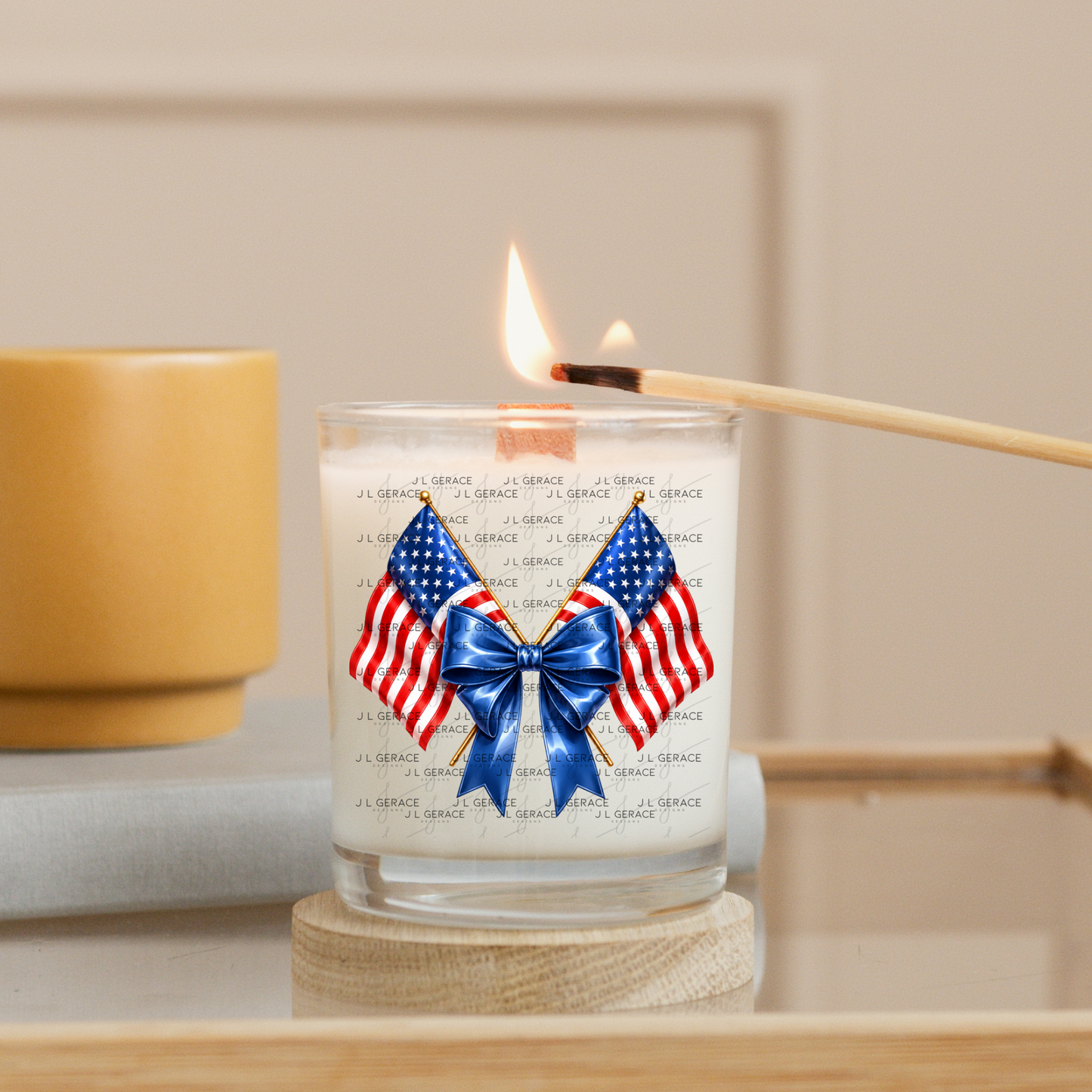 Patriotic Crossed Flags Blue Bow PNG Design Digital Download