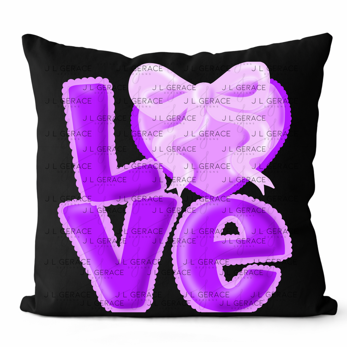 Purple Love Bubble Letter PNG with Heart Bow Design Scalloped Trim