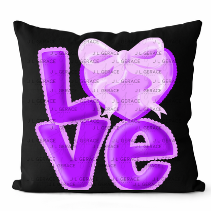 Purple Love Bubble Letter PNG with Heart Bow Design Scalloped Trim