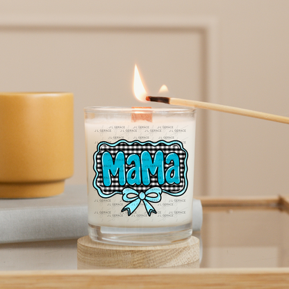 Mama PNG – Teal Glossy Lettering with Gingham Background & Bow