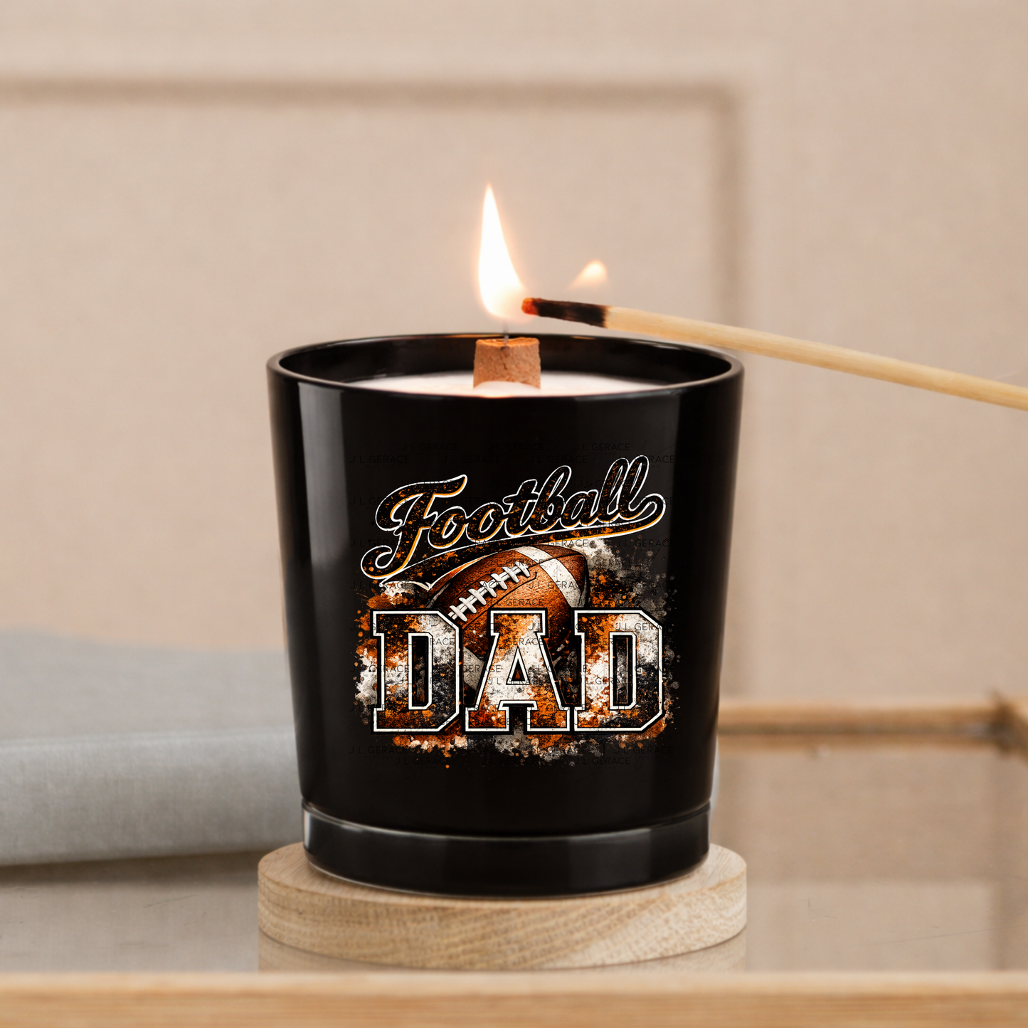 Football Dad PNG – Orange Black Paint Splatter Sports Design with Football