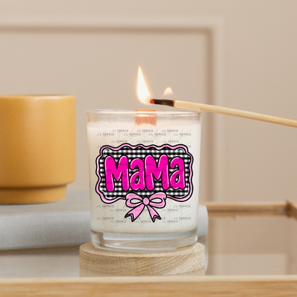 Mama PNG – Hot Pink Glossy Lettering with Gingham Background & Bow
