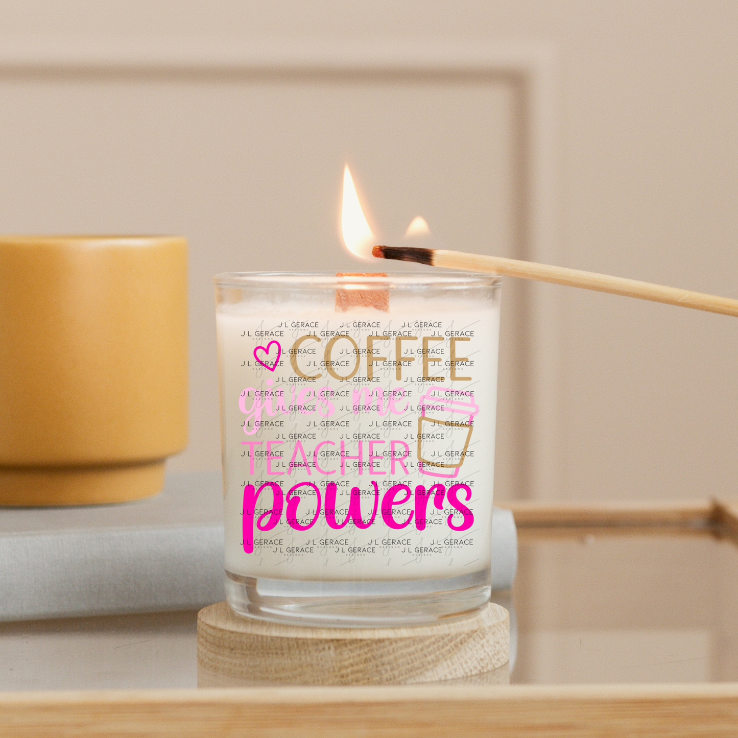 Coffee Gives Me Teacher Powers Pink and Gold PNG