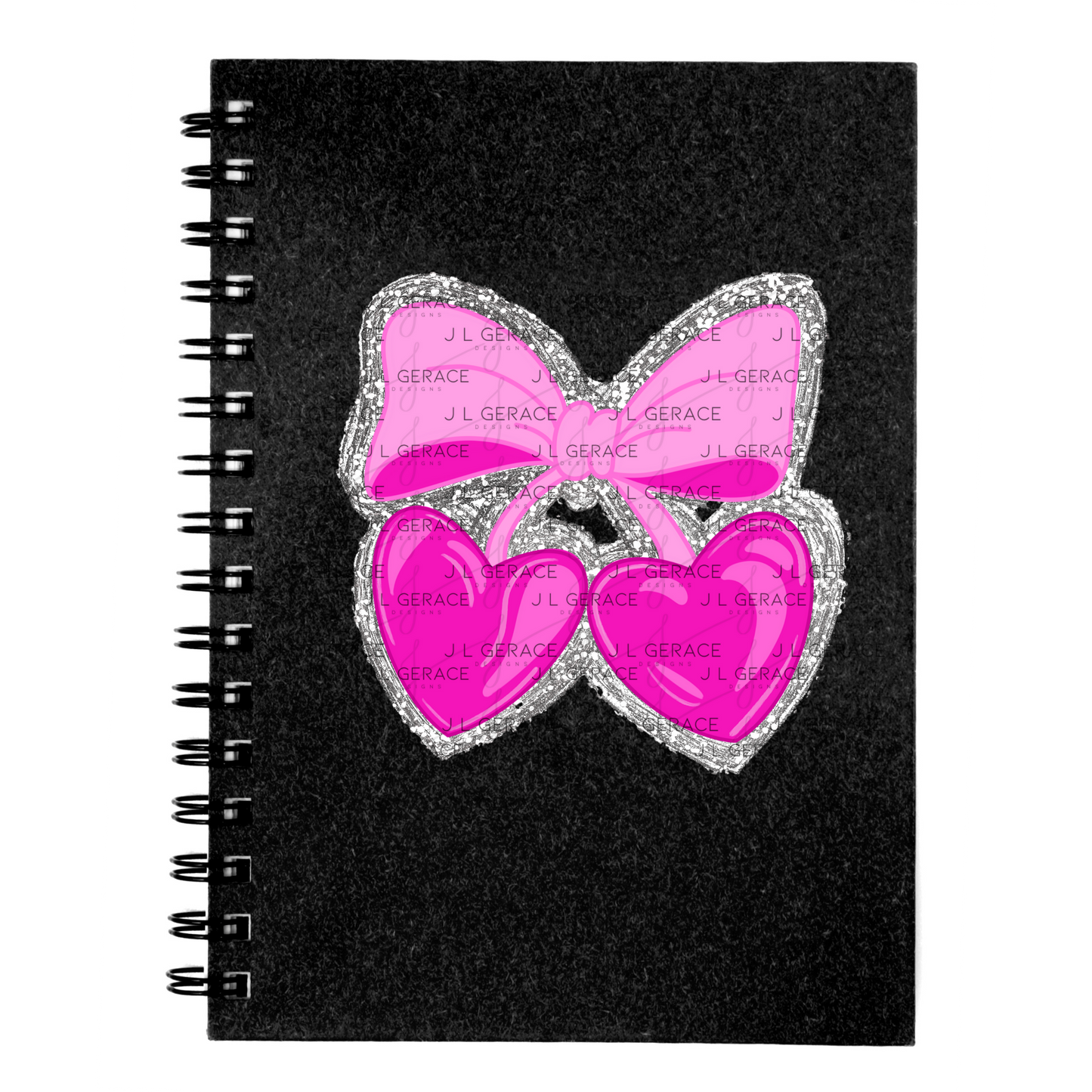 Pink Heart Cherries PNG with Bow and Silver Chunky Glitter Background Design