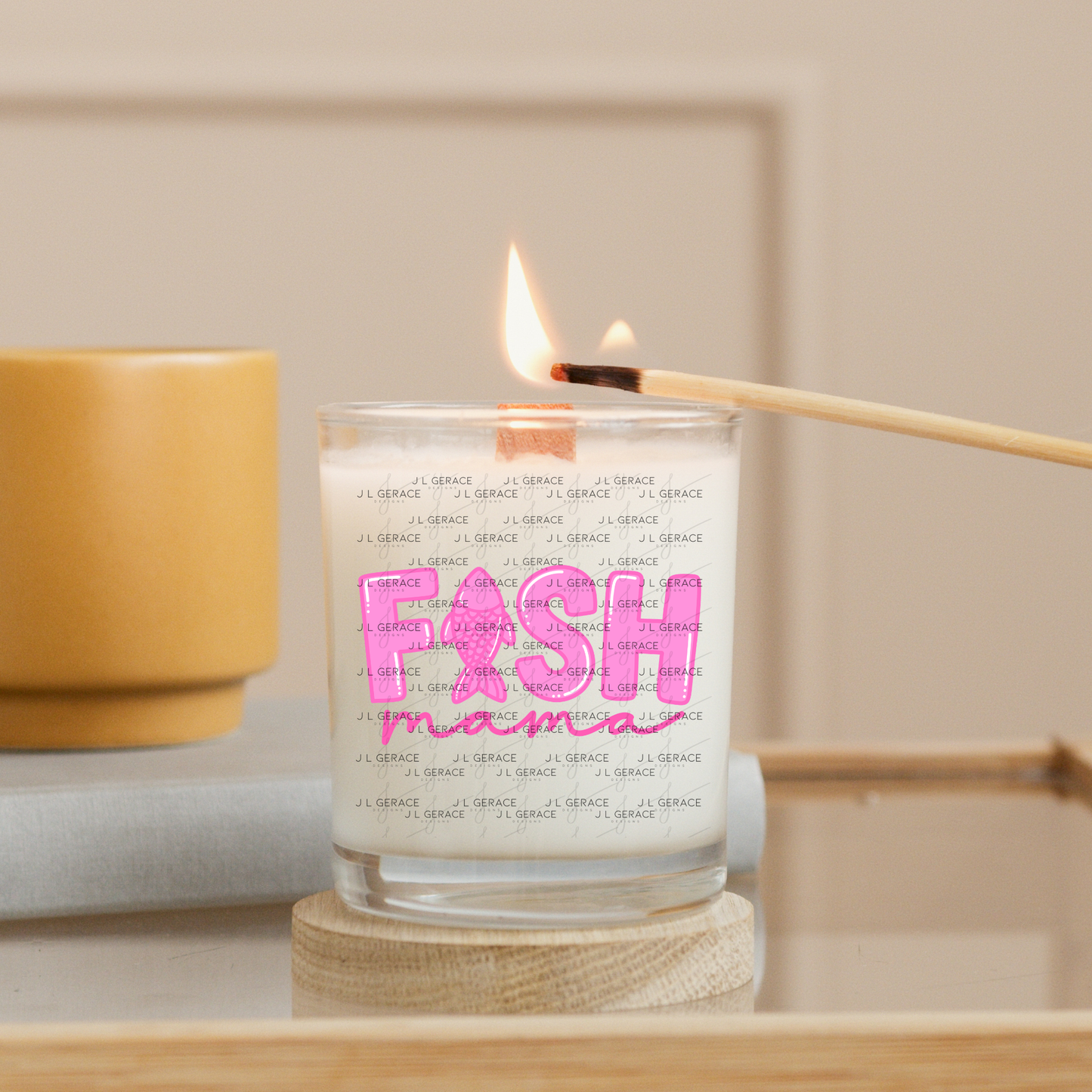 Fish Mama PNG – Pink Fishing Design with Fish Silhouette Letter