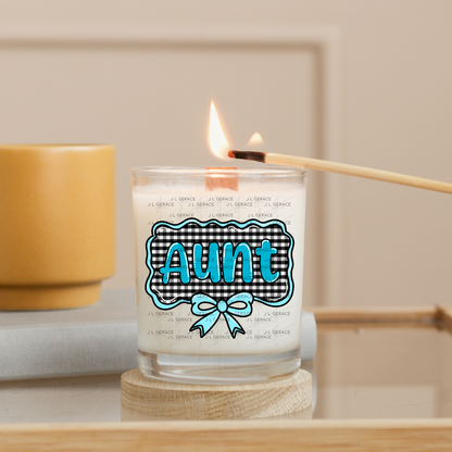 Aunt PNG – Teal Glossy Lettering with Gingham Background & Bow