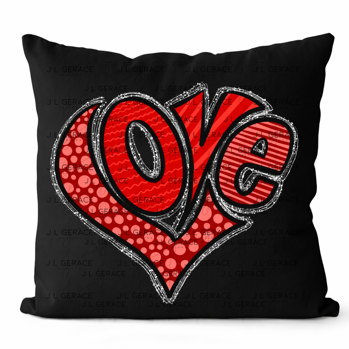 LOVE Heart letters Love Polka Dots and stripes PNG with Glitter Outline Patterned Design
