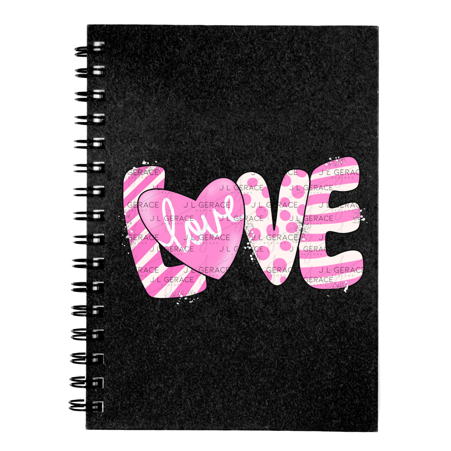 Pink Love Word PNG with Heart – Paint Splatter Mixed Pattern Design