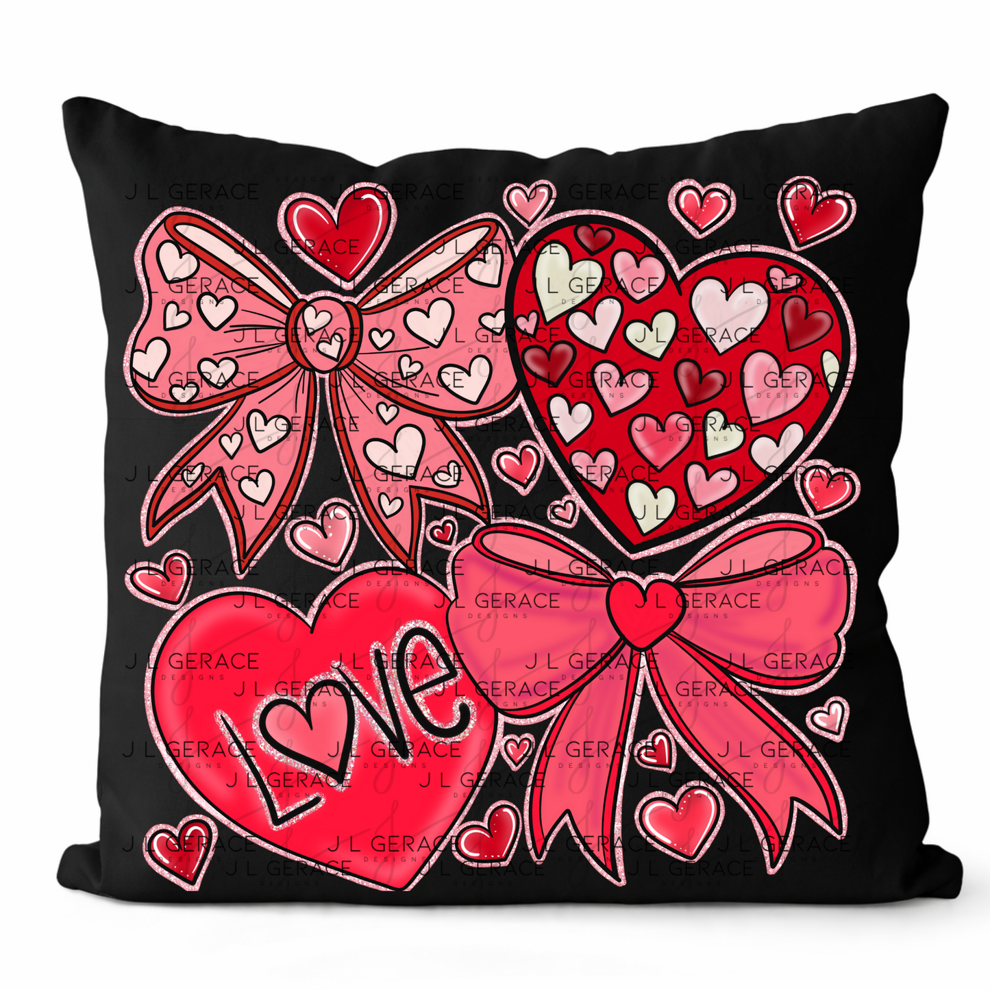 Valentine Love Hearts & Bows PNG with Glitter Outline Set