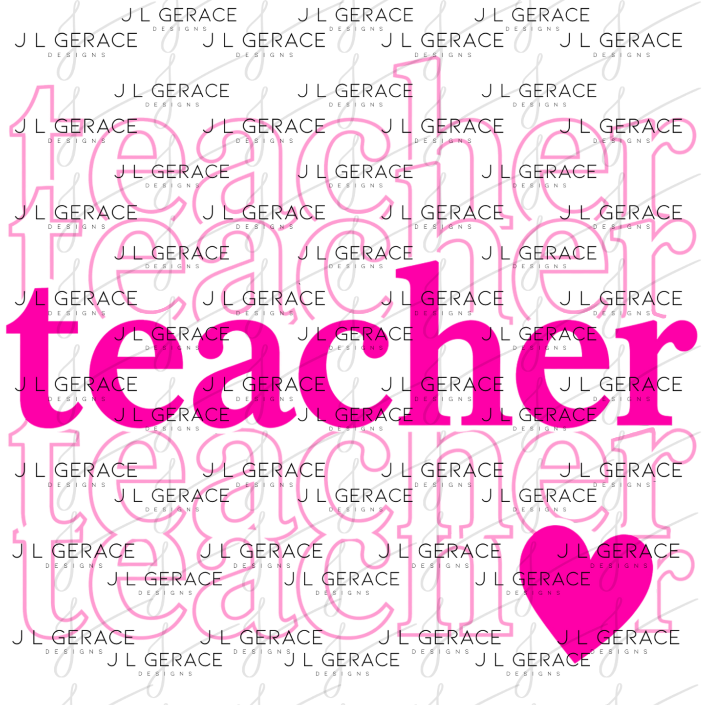 Teacher Teacher Heart Pink PNG Digital Download