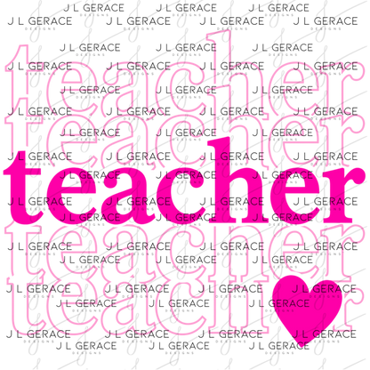 Teacher Teacher Heart Pink PNG Digital Download