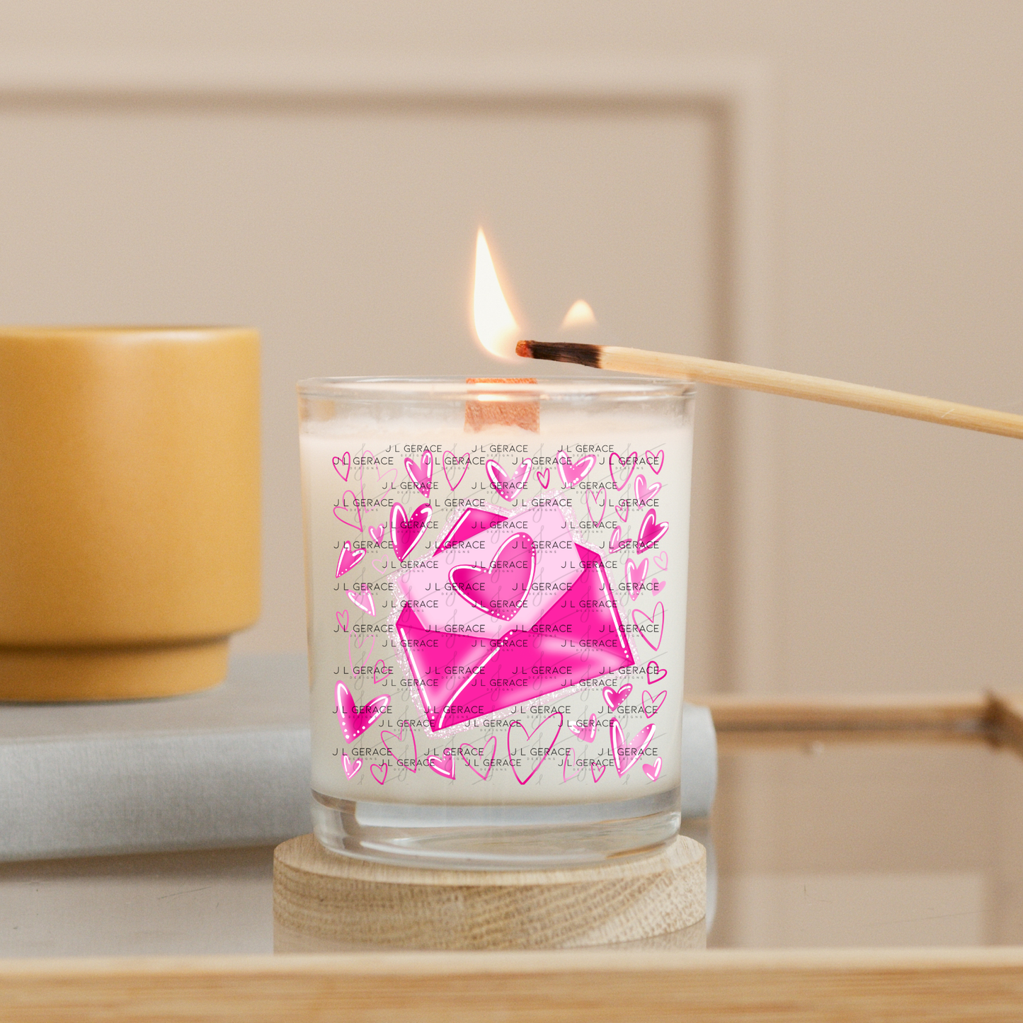 Pink Love Letter PNG with Glitter Outline and Heart Design