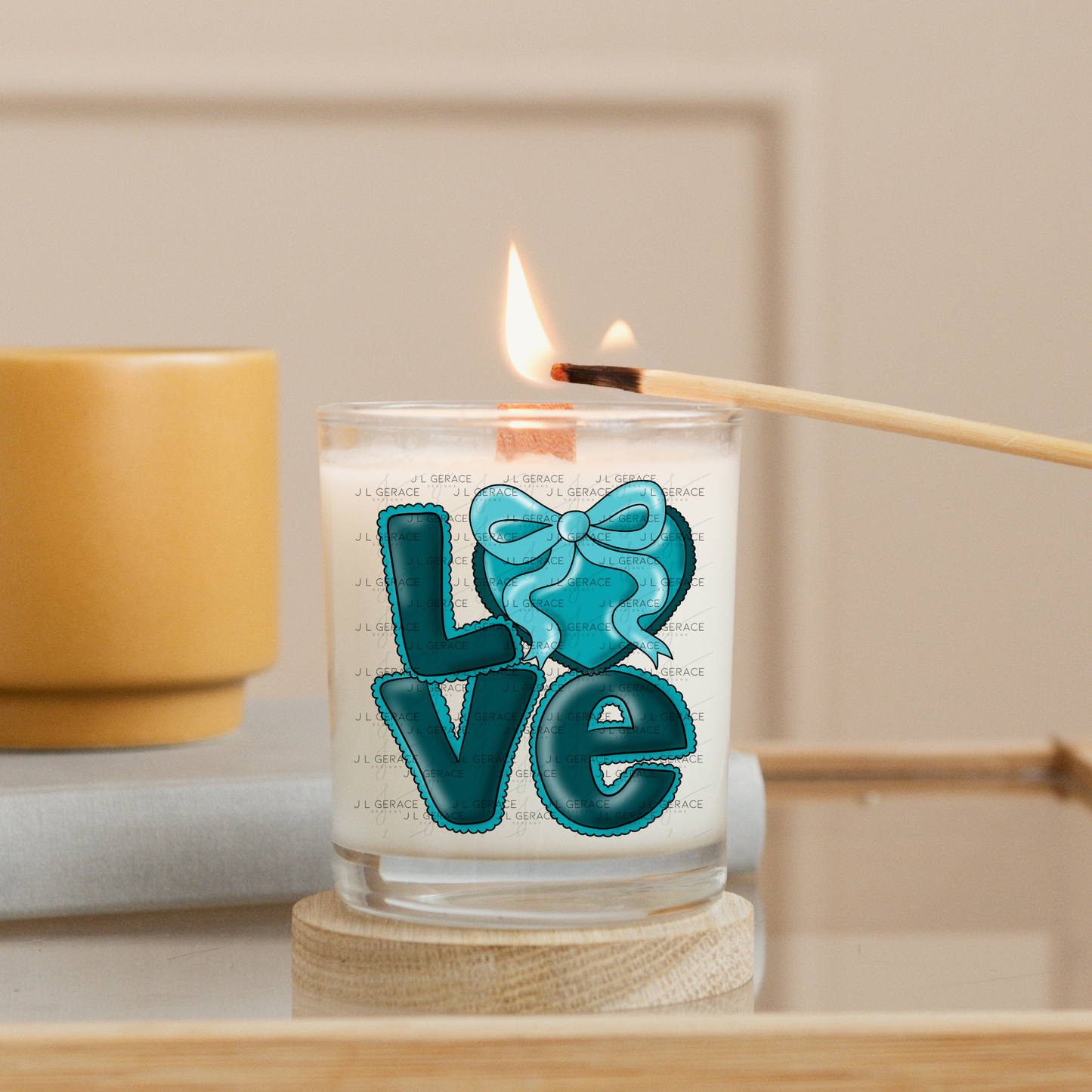 Dark Teal Love Bubble Letter PNG with Bow Accent Black outline Design
