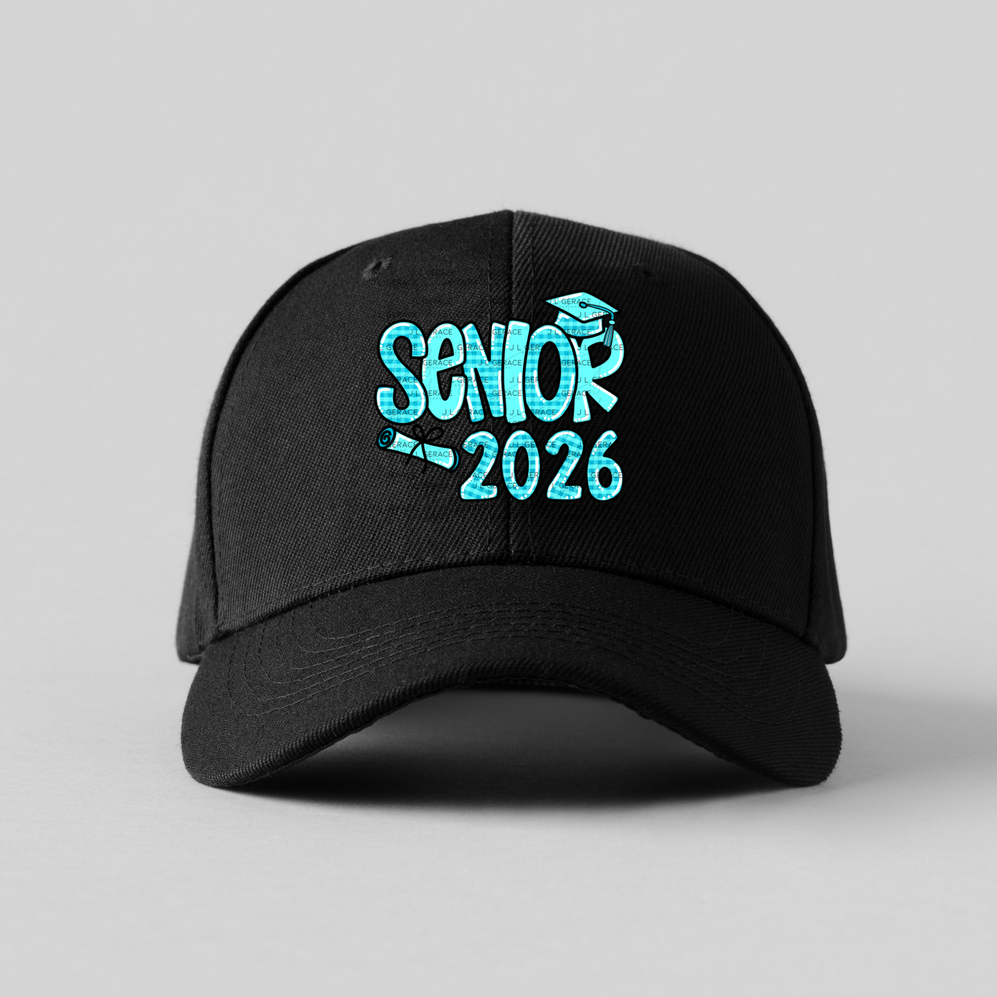 Senior 2026 PNG – Aqua Plaid Graduation Cap and Diploma Design