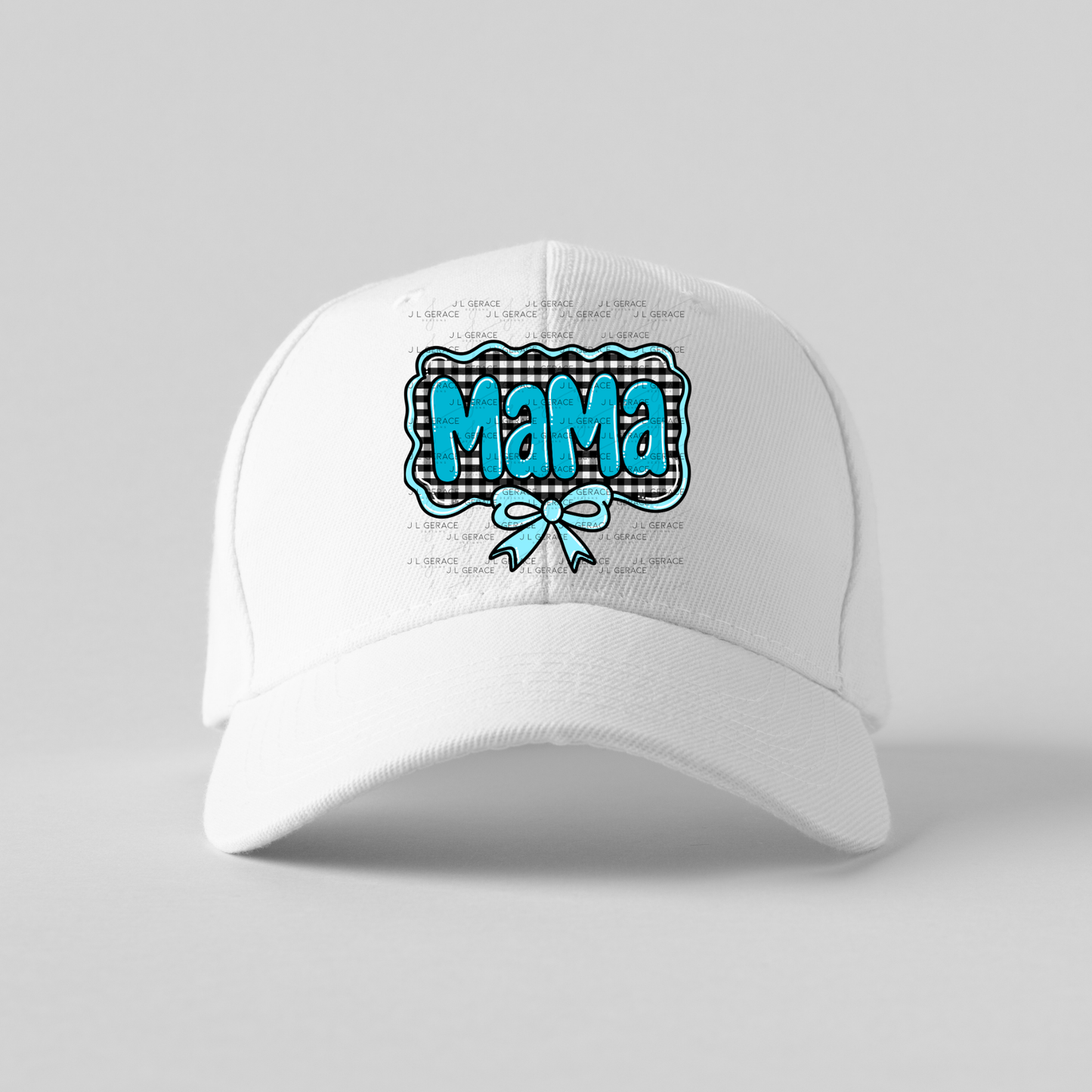 Mama PNG – Teal Glossy Lettering with Gingham Background & Bow