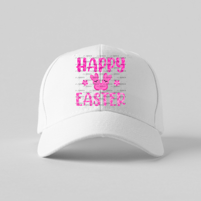 Happy Easter Pink Bunny Peep Flowers Clipart Sublimation PNG