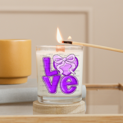 Purple Love Bubble Letter PNG with Bow Accent Black Outline Design