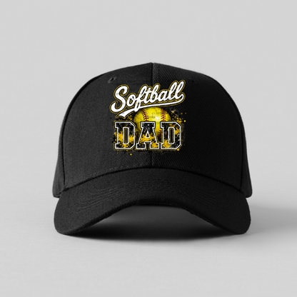 Softball Dad PNG – Yellow Black Paint Splatter Sports Design with Softball
