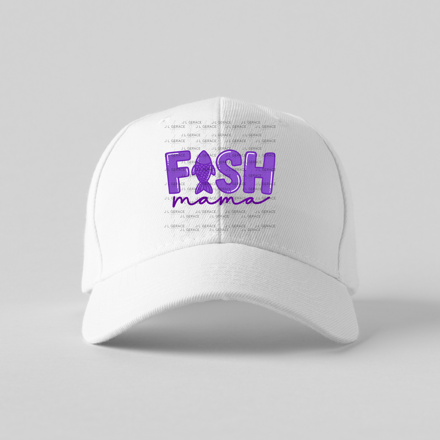 Fish Mama PNG – Purple Fishing Design with Fish Silhouette Letter