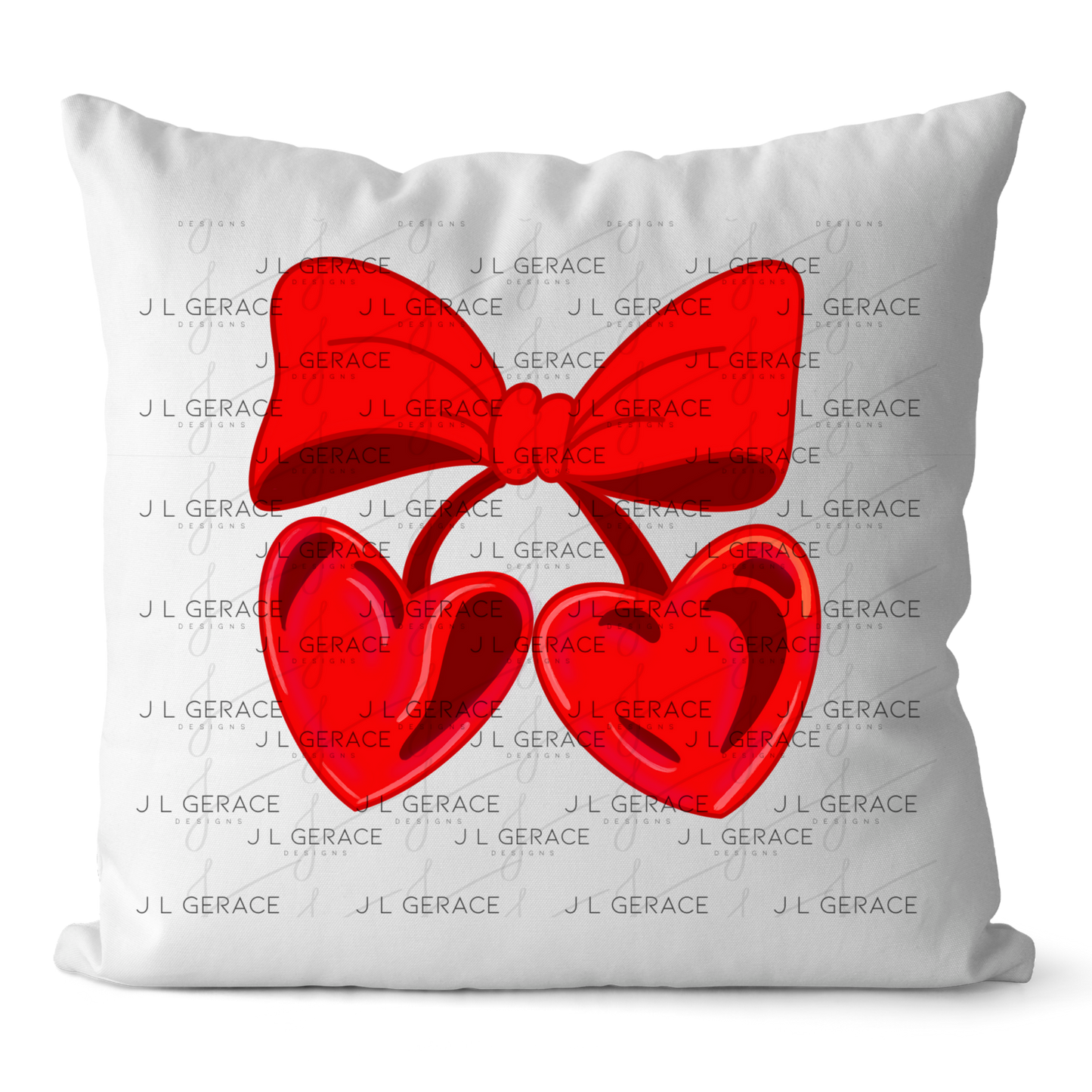 Red Heart Cherries PNG with Bow Glossy Solid Design
