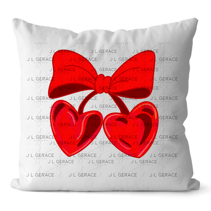 Red Heart Cherries PNG with Bow Glossy Solid Design