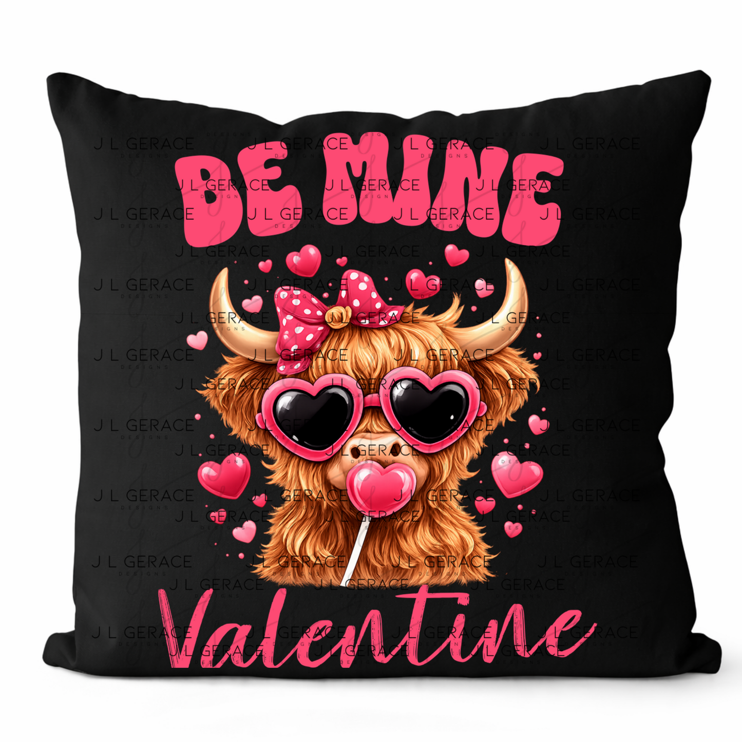 Be Mine Valentine Highland Cow PNG – Cute Valentine Cow with Sunglasses