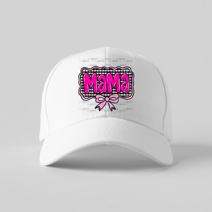 Mama PNG – Hot Pink Glossy Lettering with Gingham Background & Bow