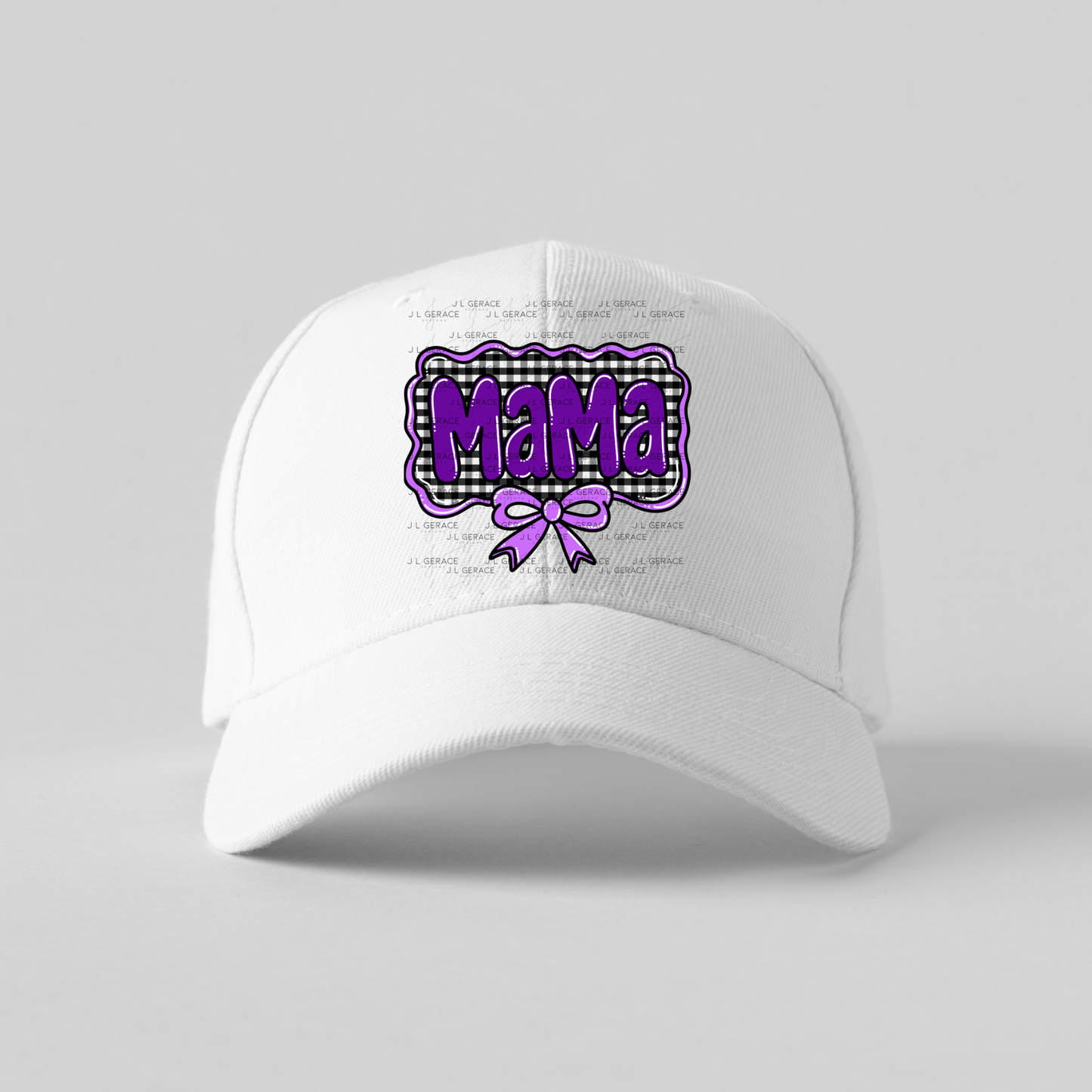 Mama PNG – Purple Glossy Lettering with Gingham Background & Bow