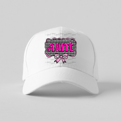 Aunt PNG – Pink Glossy Lettering with Gingham Background & Bow