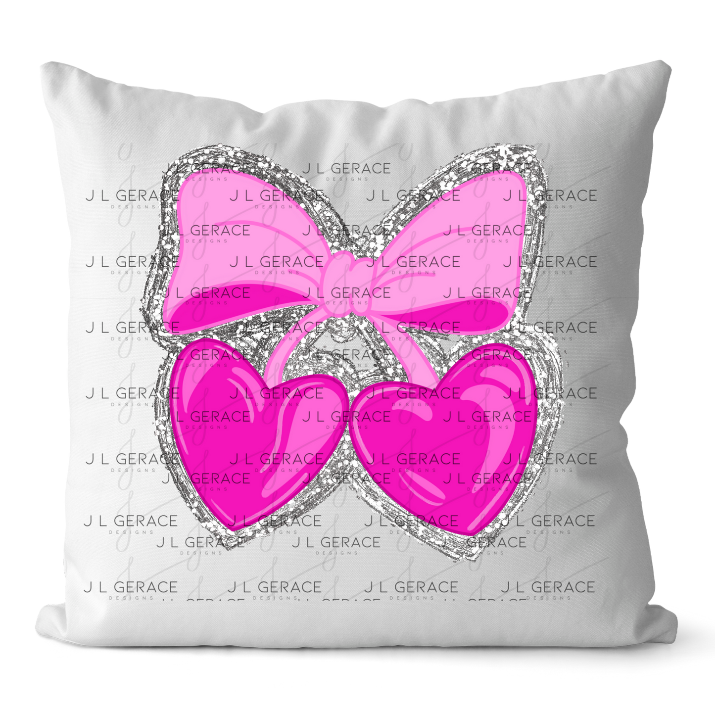 Pink Heart Cherries PNG with Bow and Silver Chunky Glitter Background Design