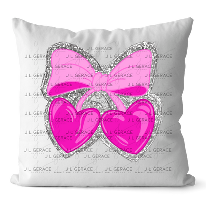 Pink Heart Cherries PNG with Bow and Silver Chunky Glitter Background Design