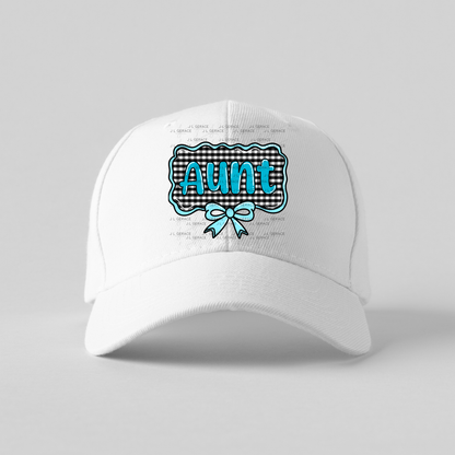 Aunt PNG – Teal Glossy Lettering with Gingham Background & Bow
