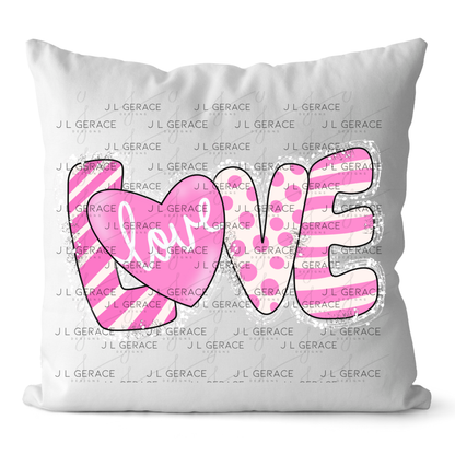 Pink Love Word PNG with Heart – Polka Dot and Stripe Mixed Pattern Design