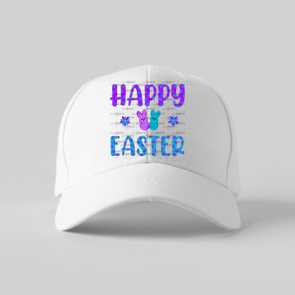 Happy Easter PNG Purple Teal Bunny Peeps Flower Pattern Easter Clipart