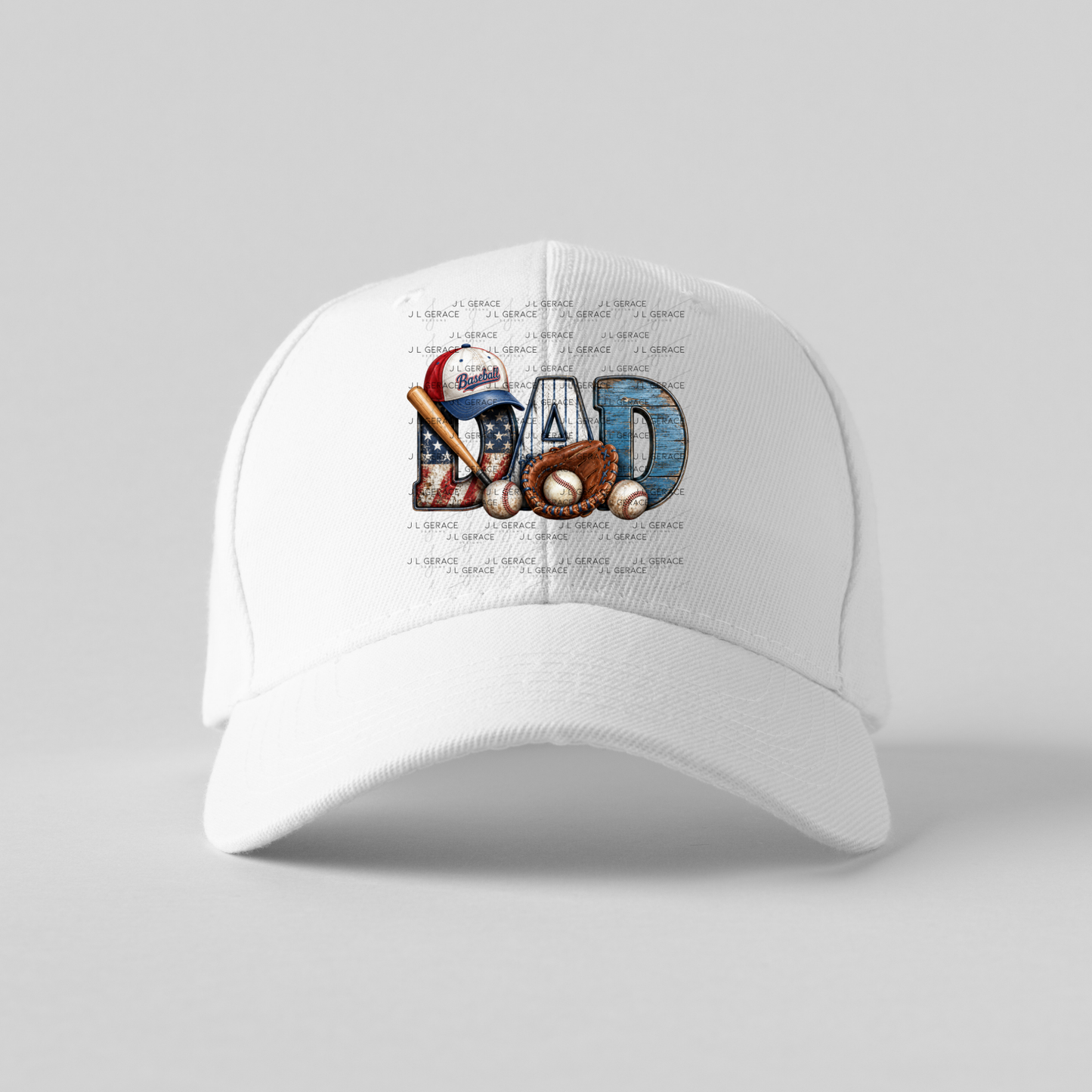 Dad PNG – Baseball American Flag Rustic Design with Bat Glove and Hat
